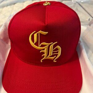 Chrome Hearts Red Trucker's Hat with 22 CARAT GOLD BUTTON-Authentic-Brand New